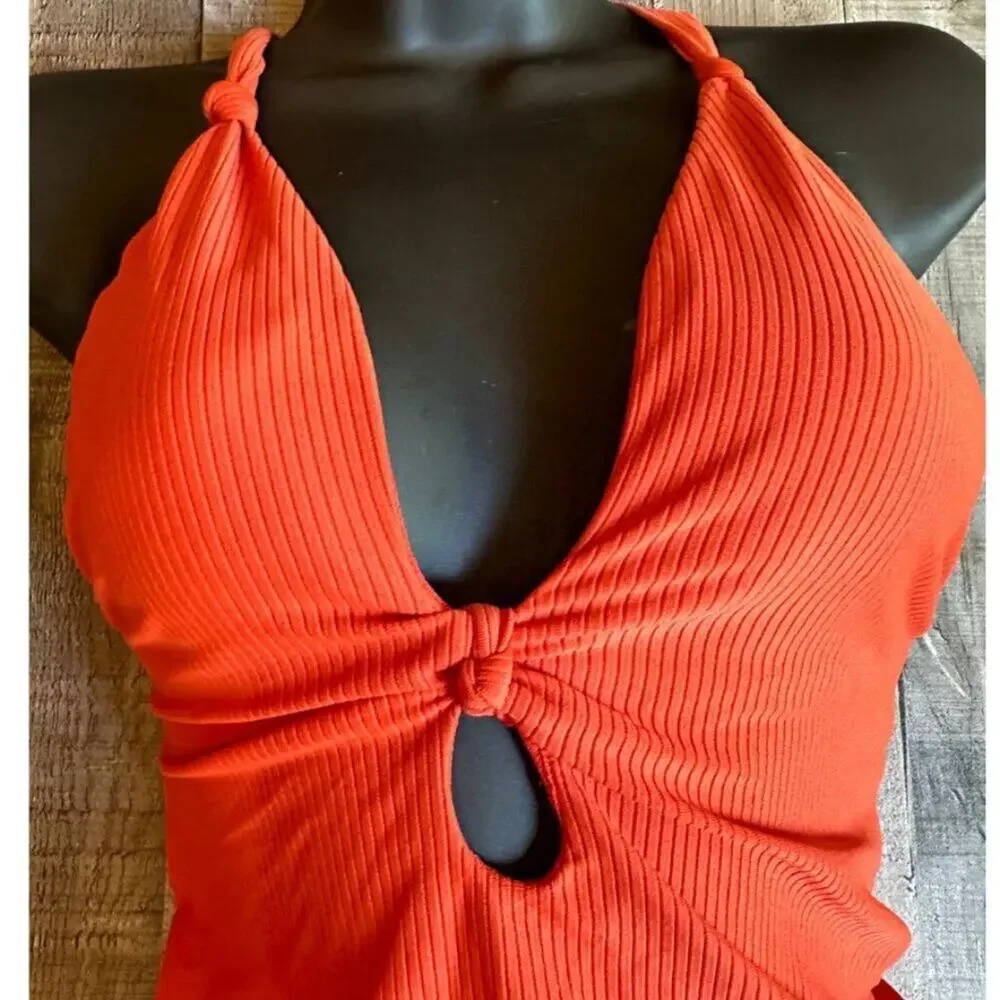 Bar III Like It Or Knot One-Piece Swimsuit | Size XS | Burnt Orange - Picture 5 of 15